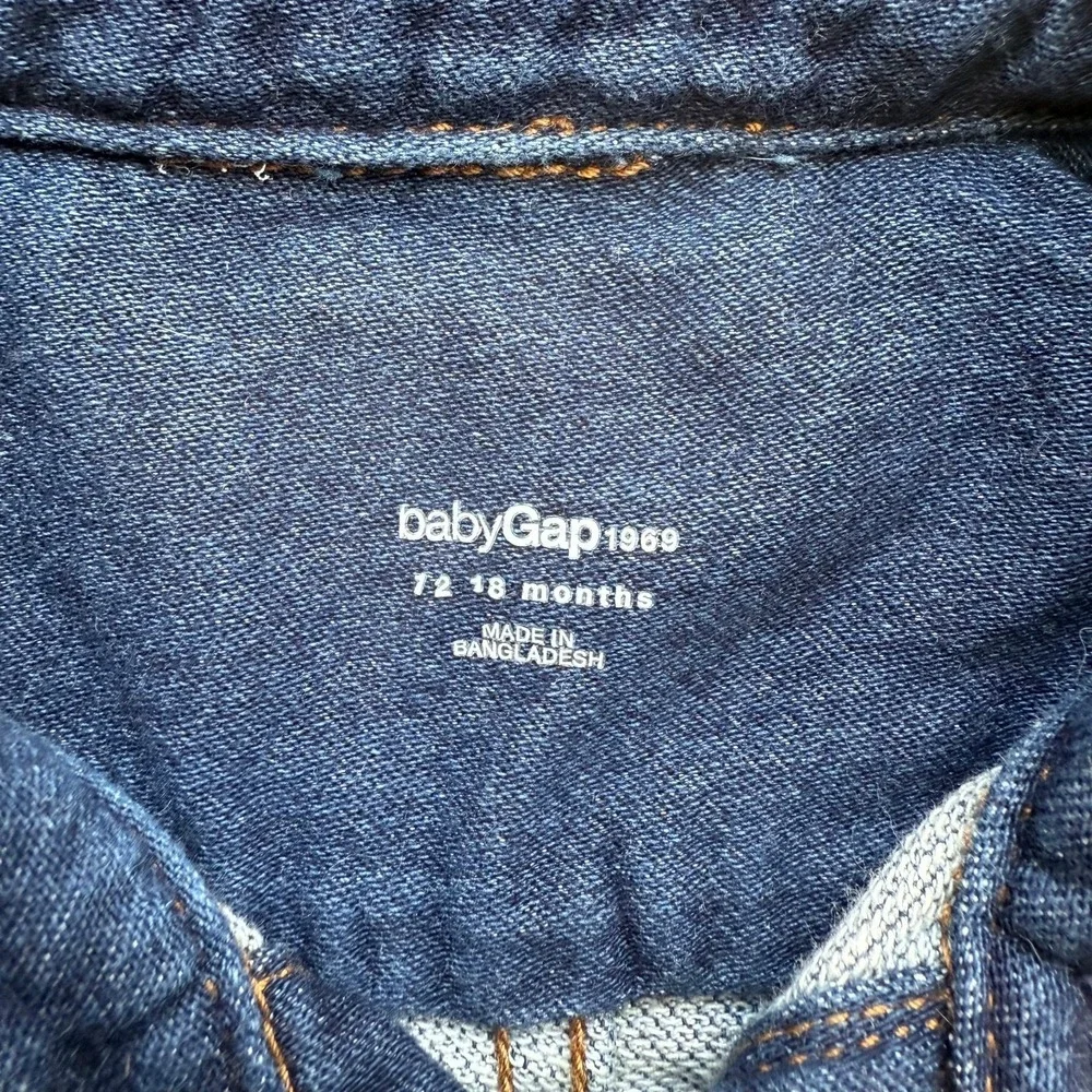 BabyGAP 1969 One-Piece Kids Blue Denim Stretch Long Sleeve Romper - 12-18 Months